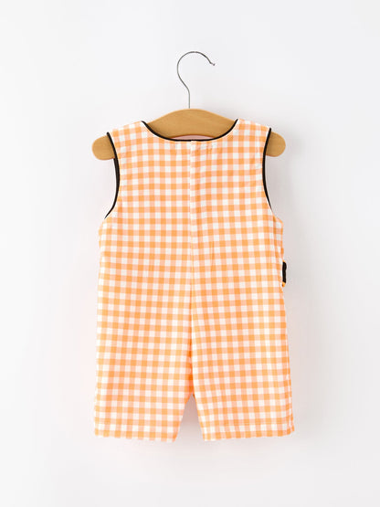 Boys Halloween Dog Pumpkin Jonjon Plaid Trim Outfit
