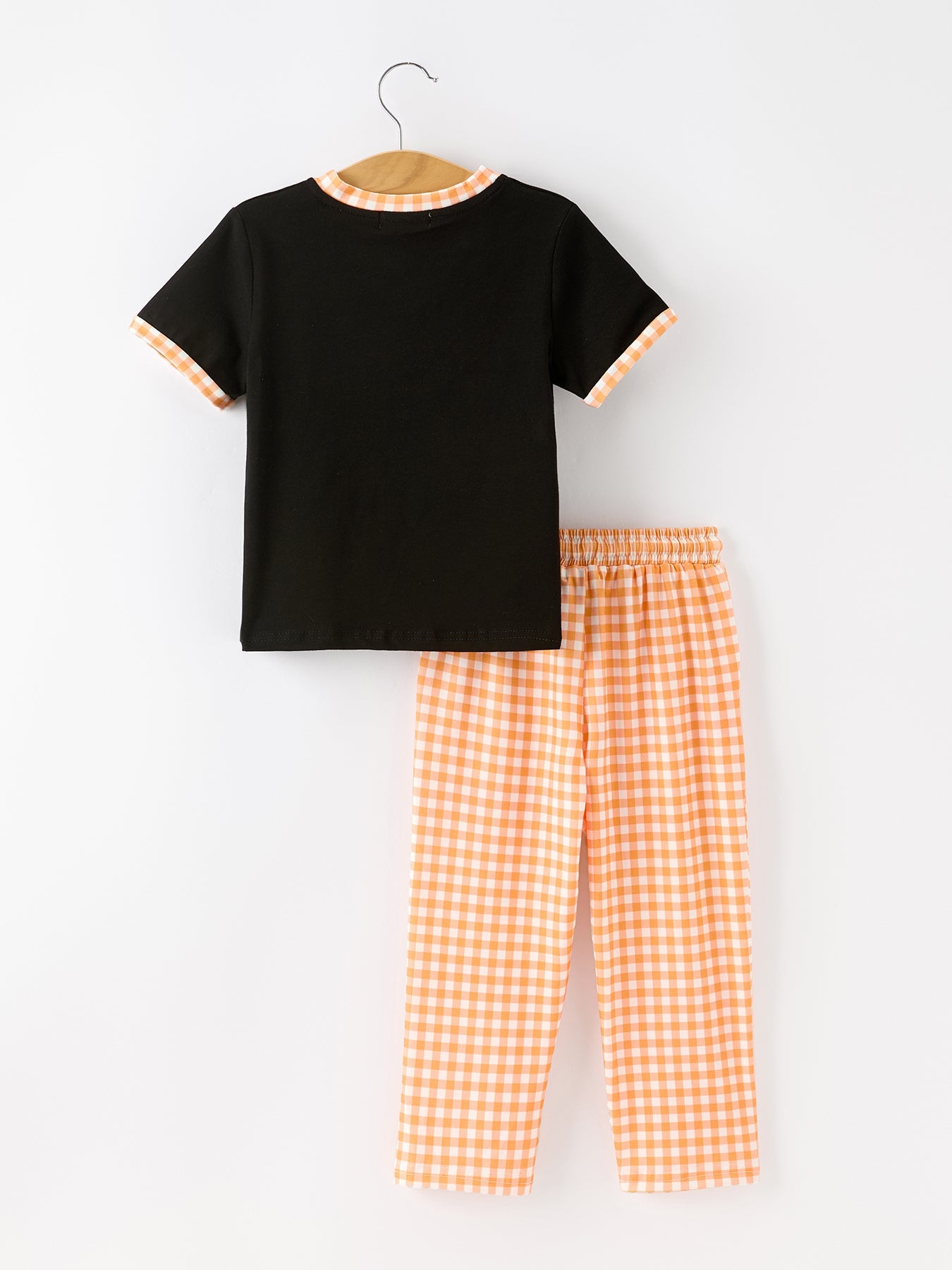 Boys Halloween Dog Pumpkin Outfit Set Plaid Pants