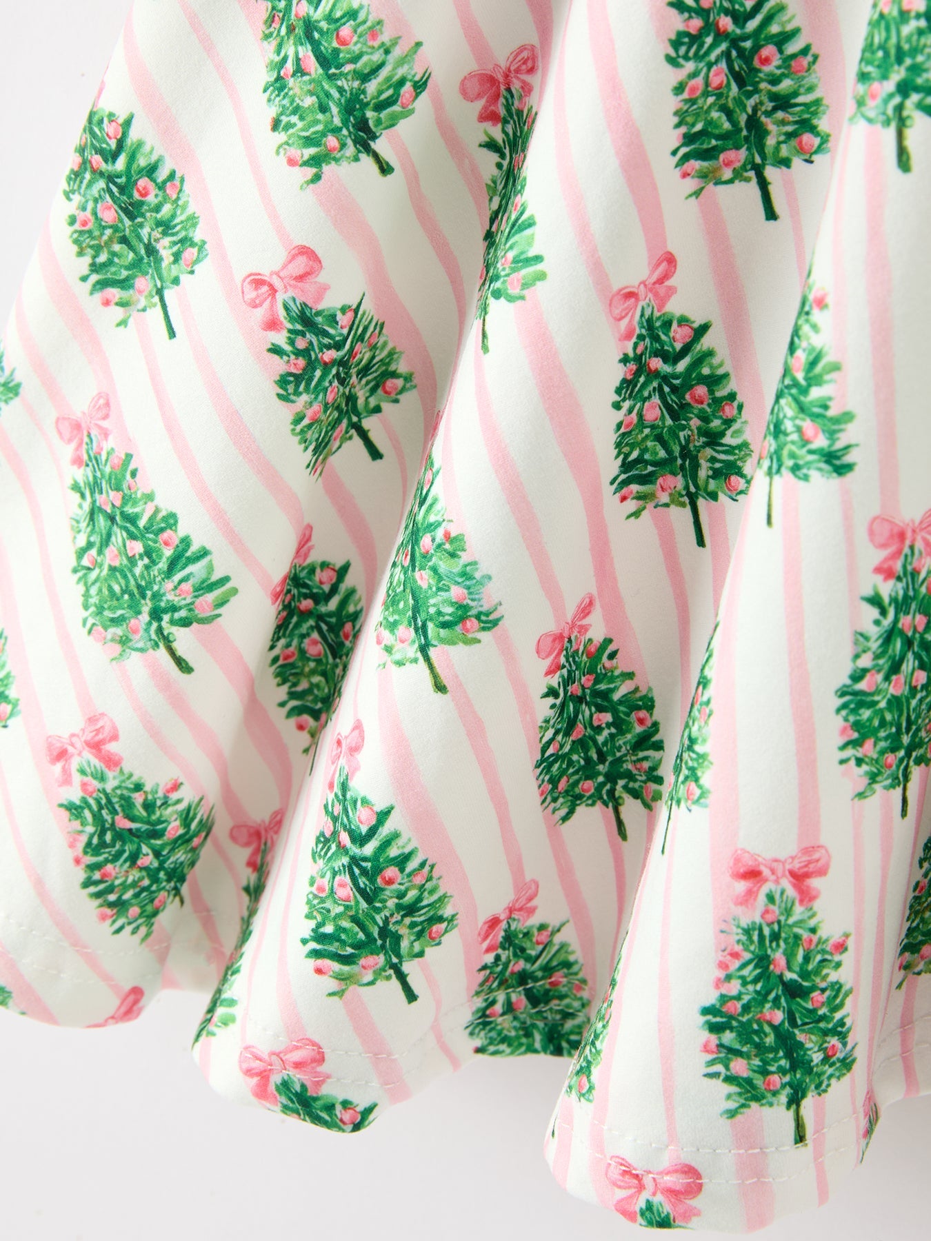 Christmas Girls Pink Stripe Tree Bow Twirl Dress