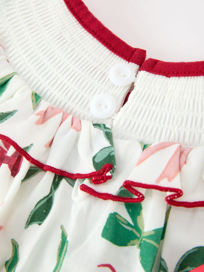 Christmas Girls Holly Jolly Bow Smocked Ruffle Dress