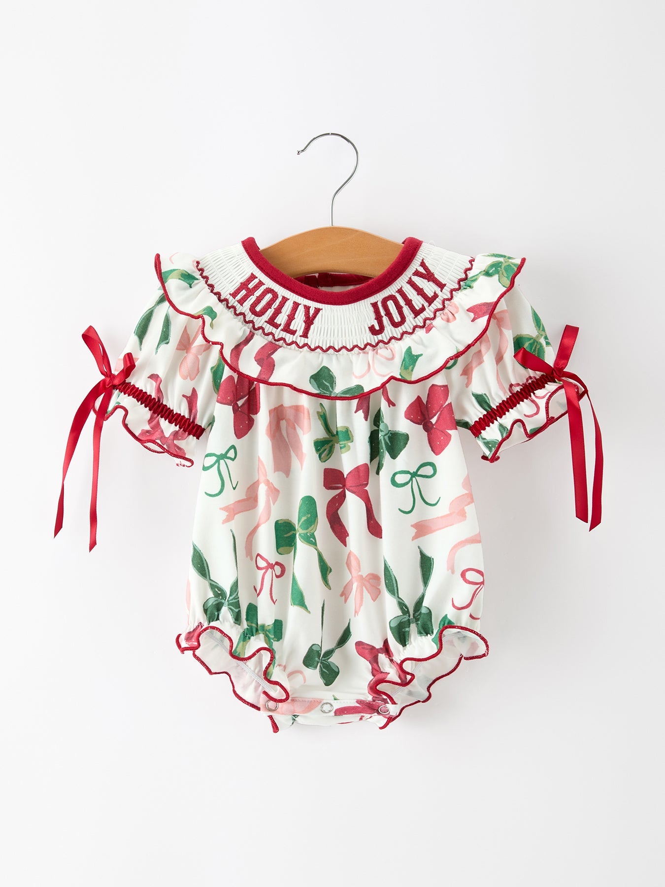Christmas Baby Girls Holly Jolly Smocked Bubble Romper