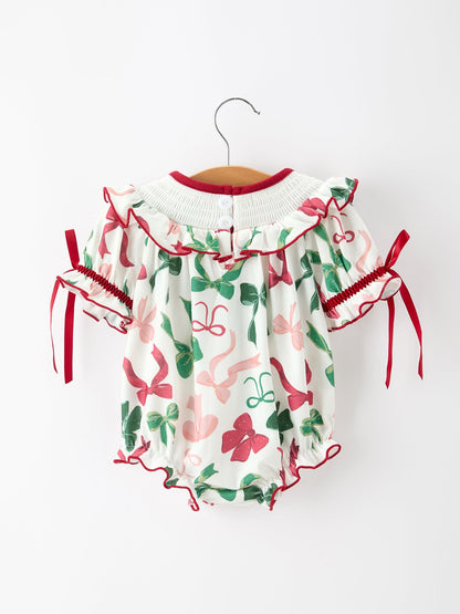 Christmas Baby Girls Holly Jolly Smocked Bubble Romper