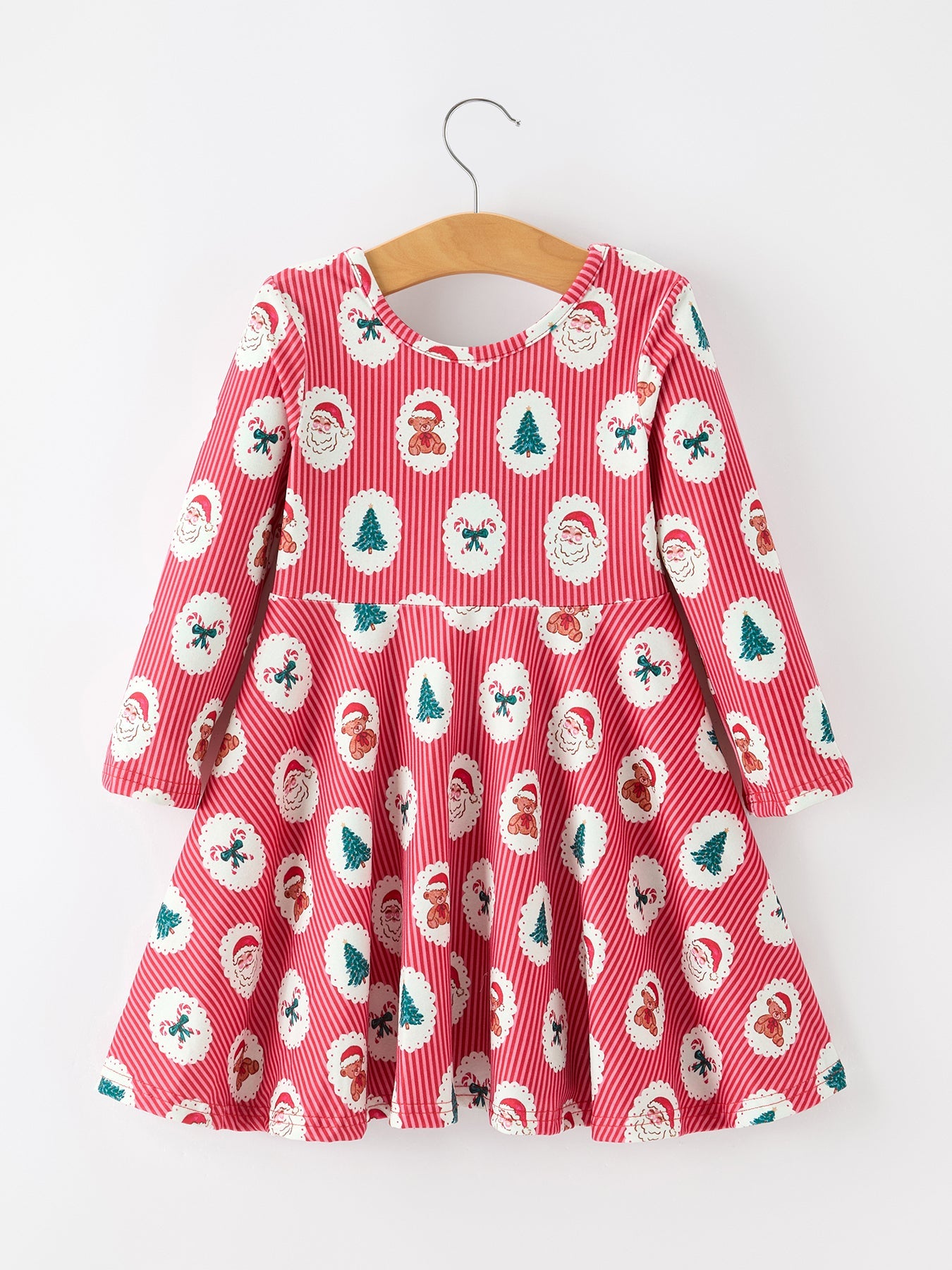 Christmas Girls' Santa and Tree Striped Dress