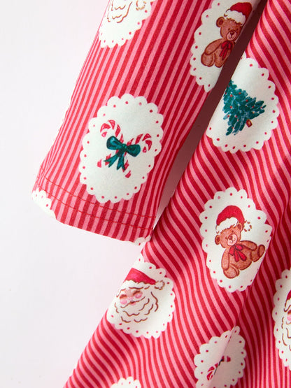 Christmas Girls' Santa and Tree Striped Dress