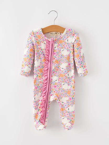 Halloween Ghost Baby Zip Romper Ruffle Trim