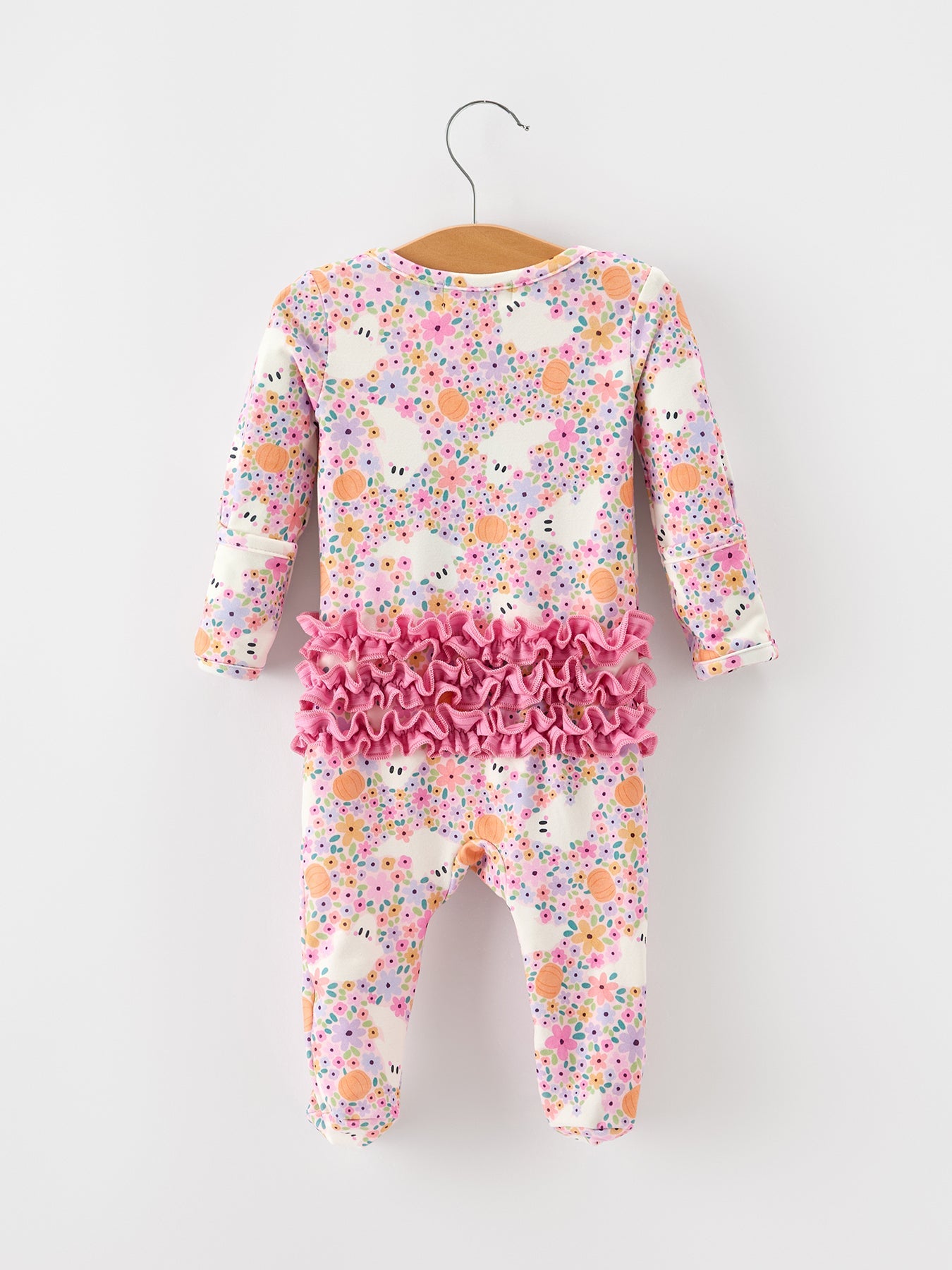 Halloween Ghost Baby Zip Romper Ruffle Trim