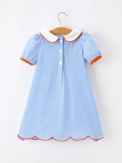 Fall Girls Plaid Pumpkin Appliqué Peter Pan Collar Dress