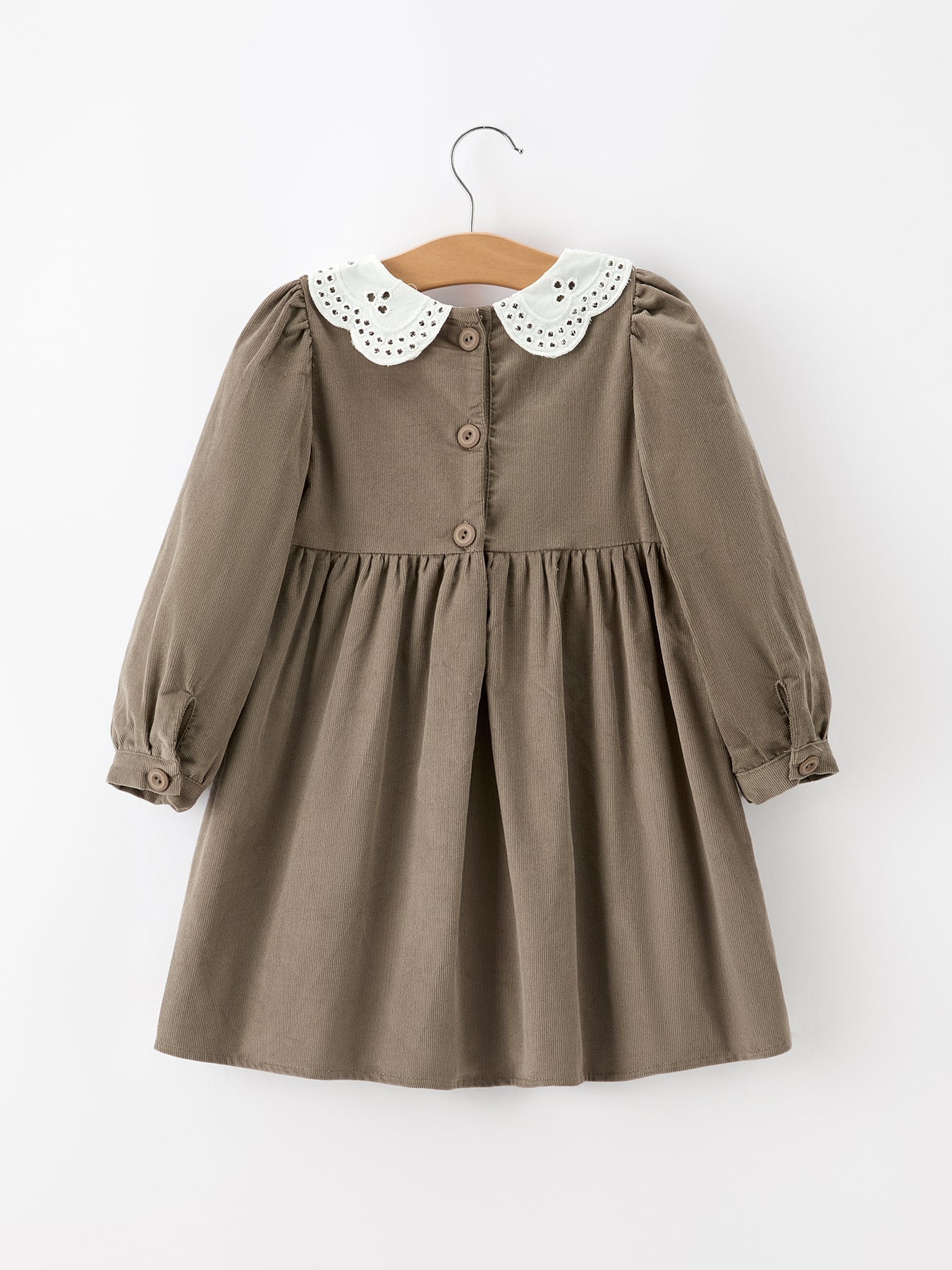 Fall Girls Pumpkin Smocked Eyelet Collar Corduroy Dress