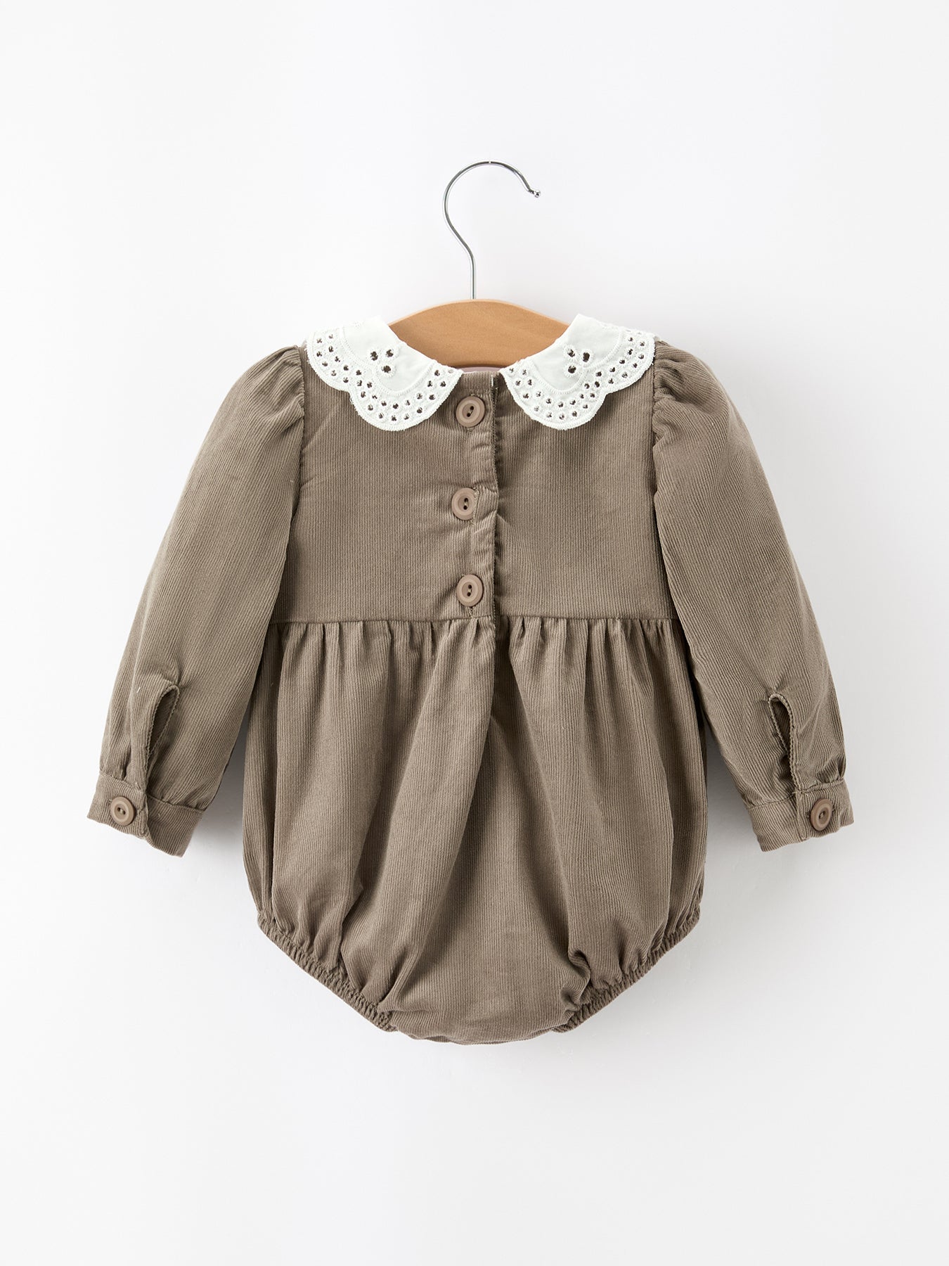 Fall Baby Girls Pumpkin Smocked Eyelet Collar Romper