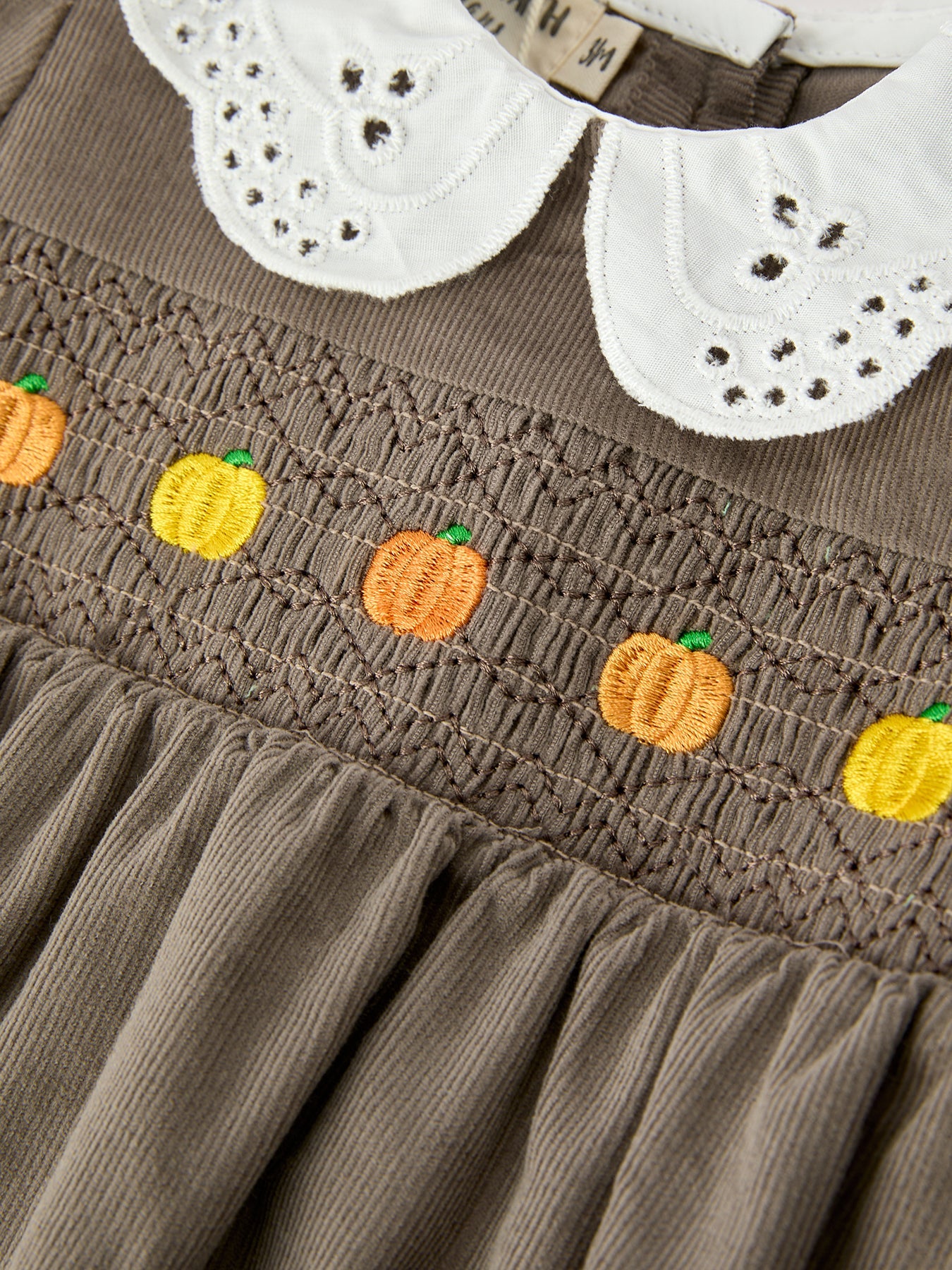 Fall Baby Girls Pumpkin Smocked Eyelet Collar Romper