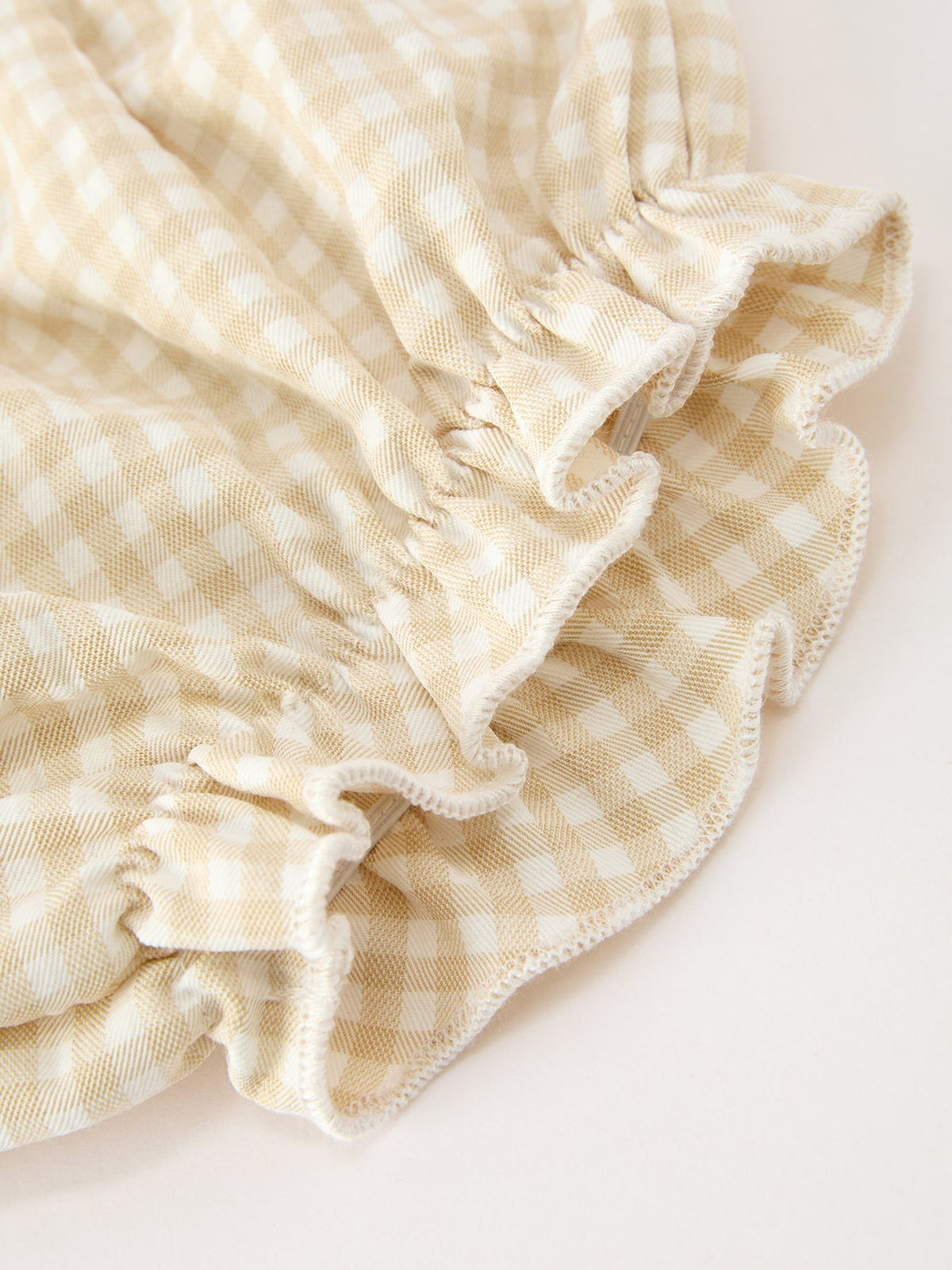 Baby Girls Goose Embroidered Beige Plaid Ruffle Bloomer Set