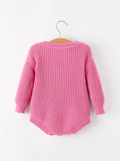 Girls Valentine's Day Pink Love Heart Knit Long Sleeve Romper