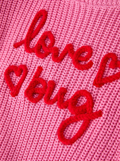Girls Valentine's Day Pink Love Heart Knit Long Sleeve Romper