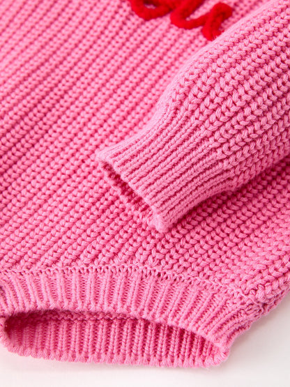 Girls Valentine's Day Pink Love Heart Knit Long Sleeve Romper
