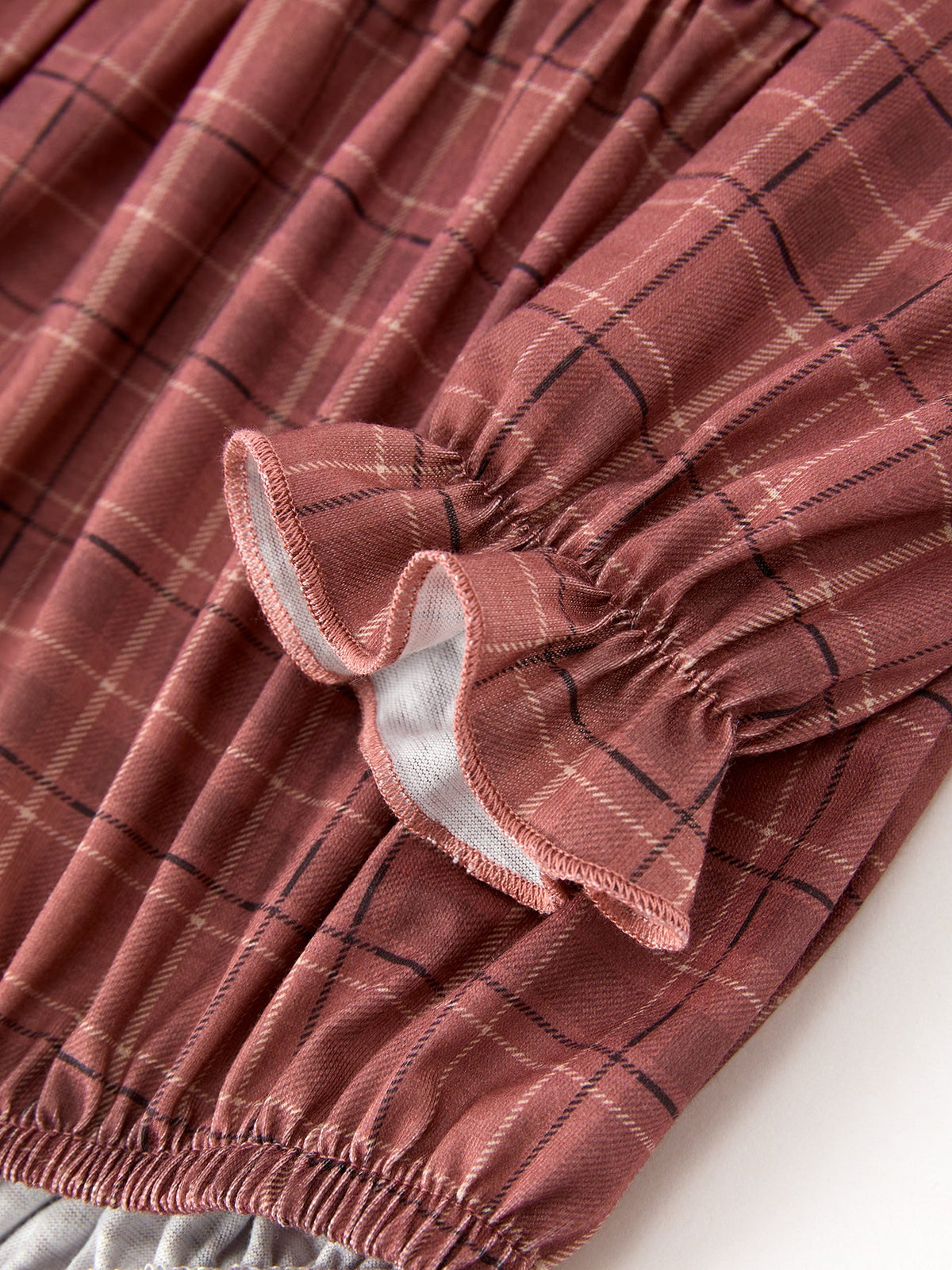 Baby Girls Brown Plaid Floral Lace Collar Romper