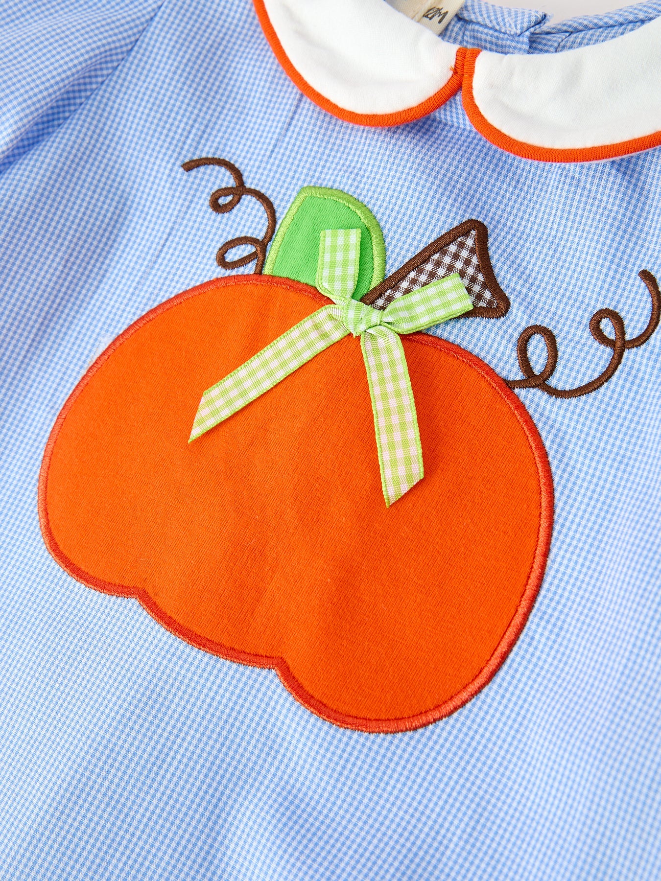 Fall Girls Plaid Pumpkin Appliqué Peter Pan Collar Dress