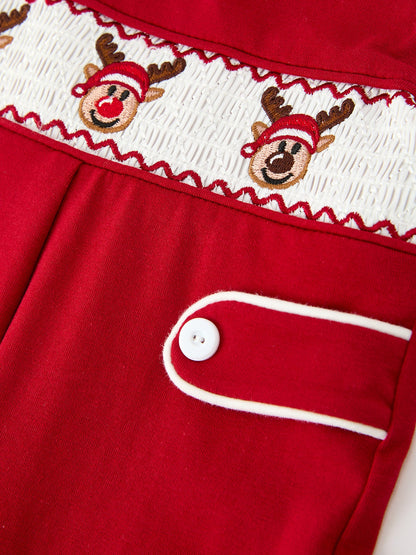 Baby Boys Christmas Reindeer Smocked Red Jonjon