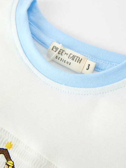 Christmas Nativity Embroidered Boys Long Sleeve Top And Pants Set