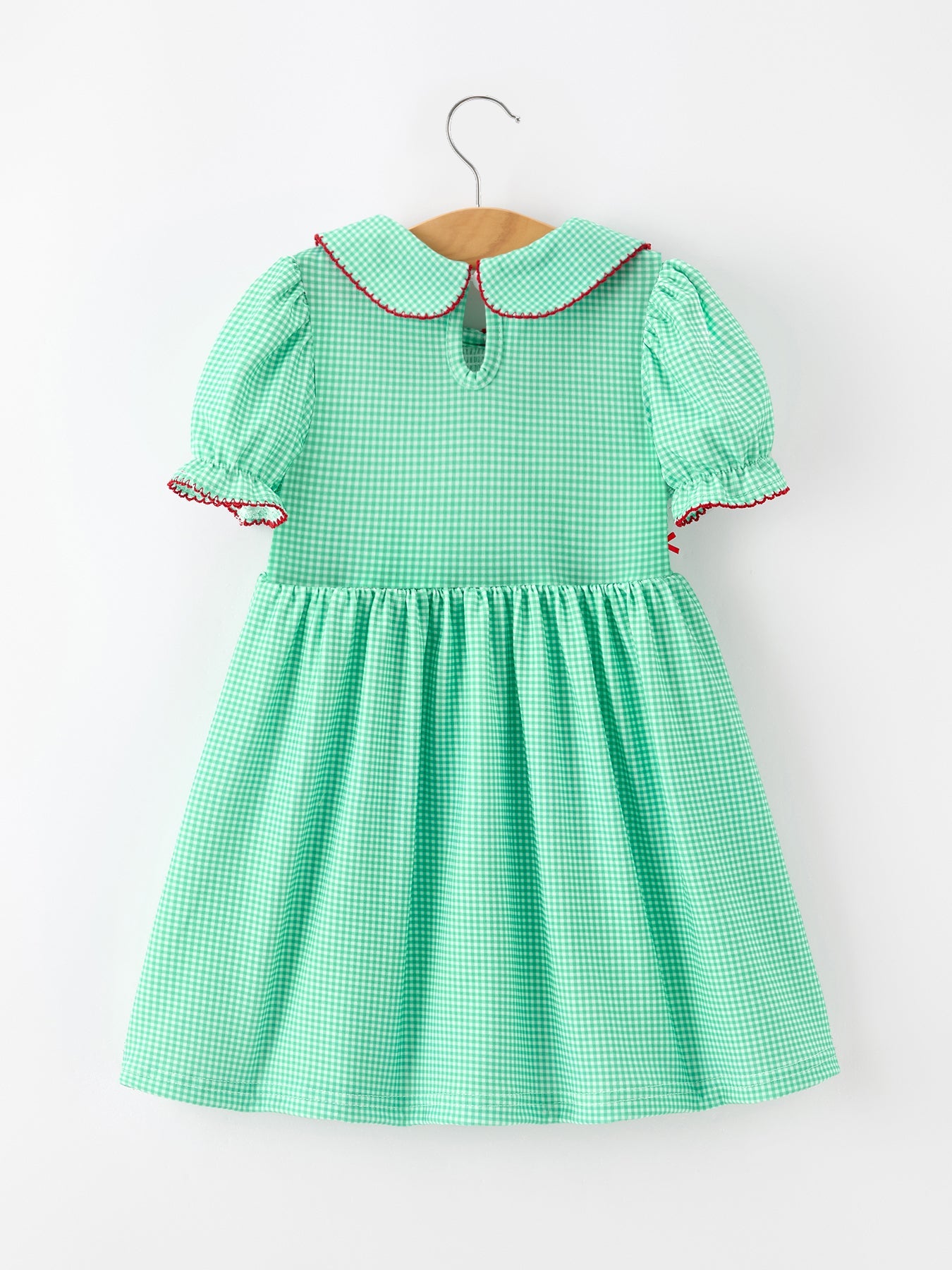 Christmas Girls Green Plaid Smocked Bow Peter Pan Collar Dress