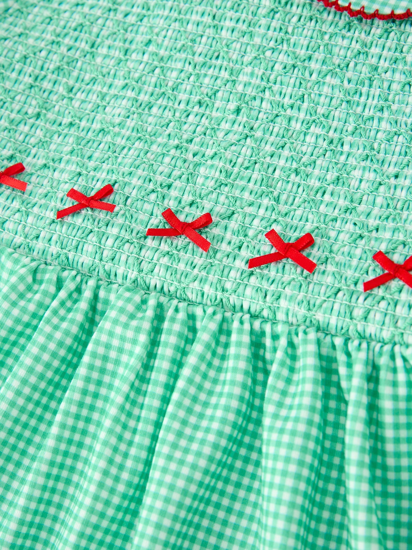 Christmas Girls Green Plaid Smocked Bow Peter Pan Collar Dress