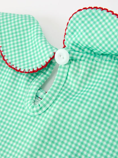 Christmas Girls Green Plaid Smocked Bow Peter Pan Collar Dress