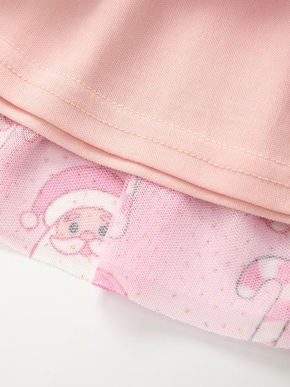 Girls Pink Christmas Santa Candy Cane Print Tutu Skirt