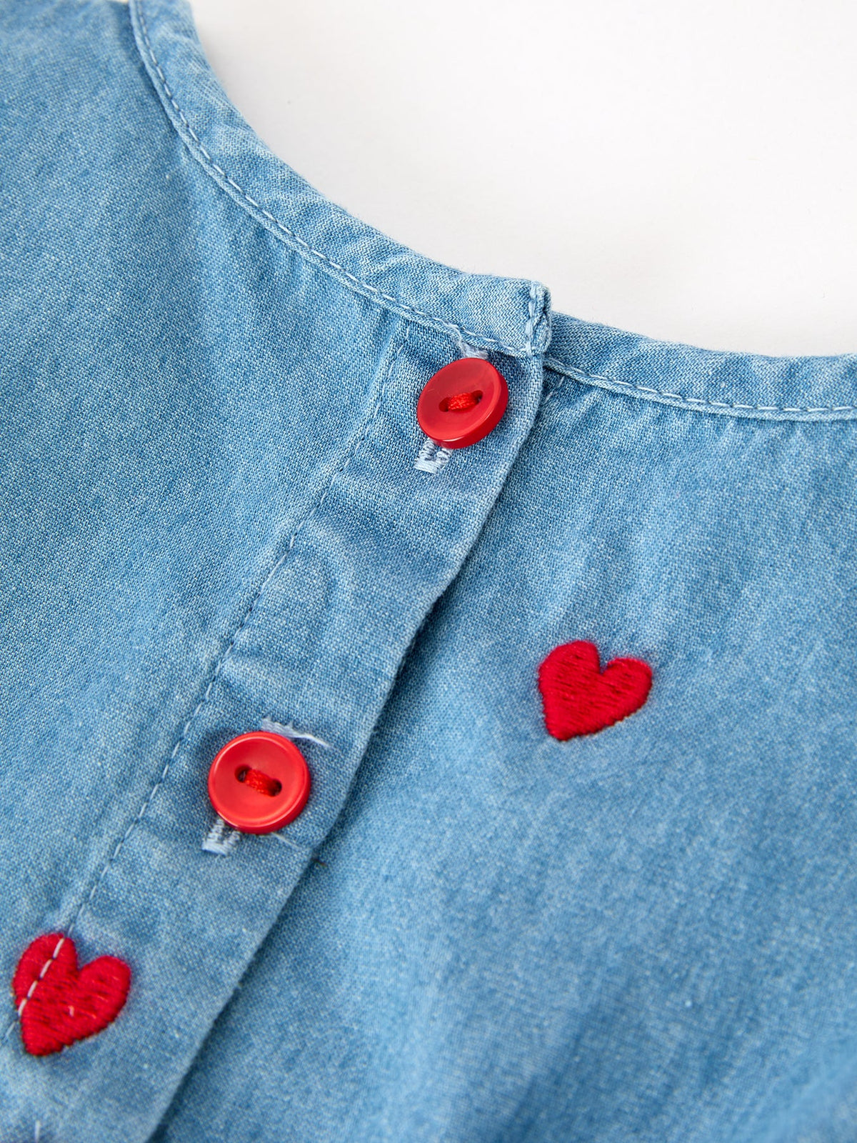 Valentine’s Day Baby Girls Heart Embroidered Denim Bubble Romper