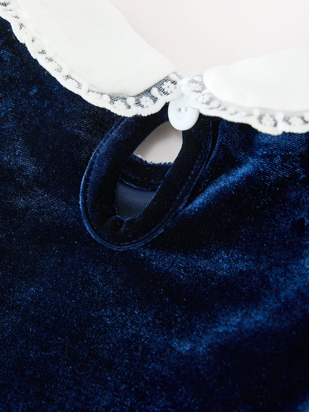 Christmas Tree Girls Navy Velvet Smocked Lace Dress