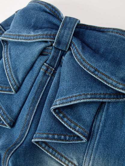 Girls Distressed Denim Jeans with Oversized Back Bow