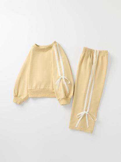 Girls Pink Bow Trim Sweatshirt and Pants Set