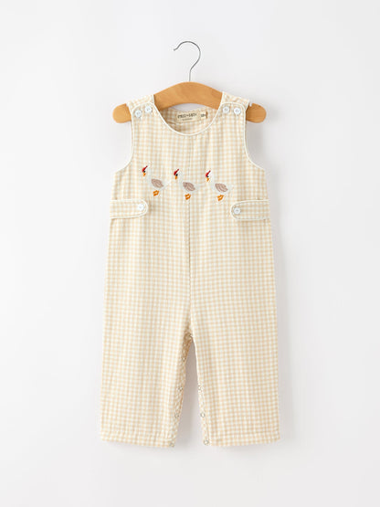 Goose Embroidered Beige Plaid Baby Boys Jonjon