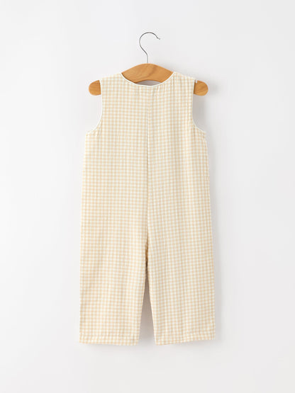 Goose Embroidered Beige Plaid Baby Boys Jonjon