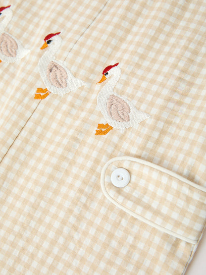 Goose Embroidered Beige Plaid Baby Boys Jonjon