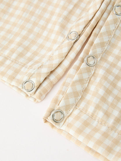 Goose Embroidered Beige Plaid Baby Boys Jonjon