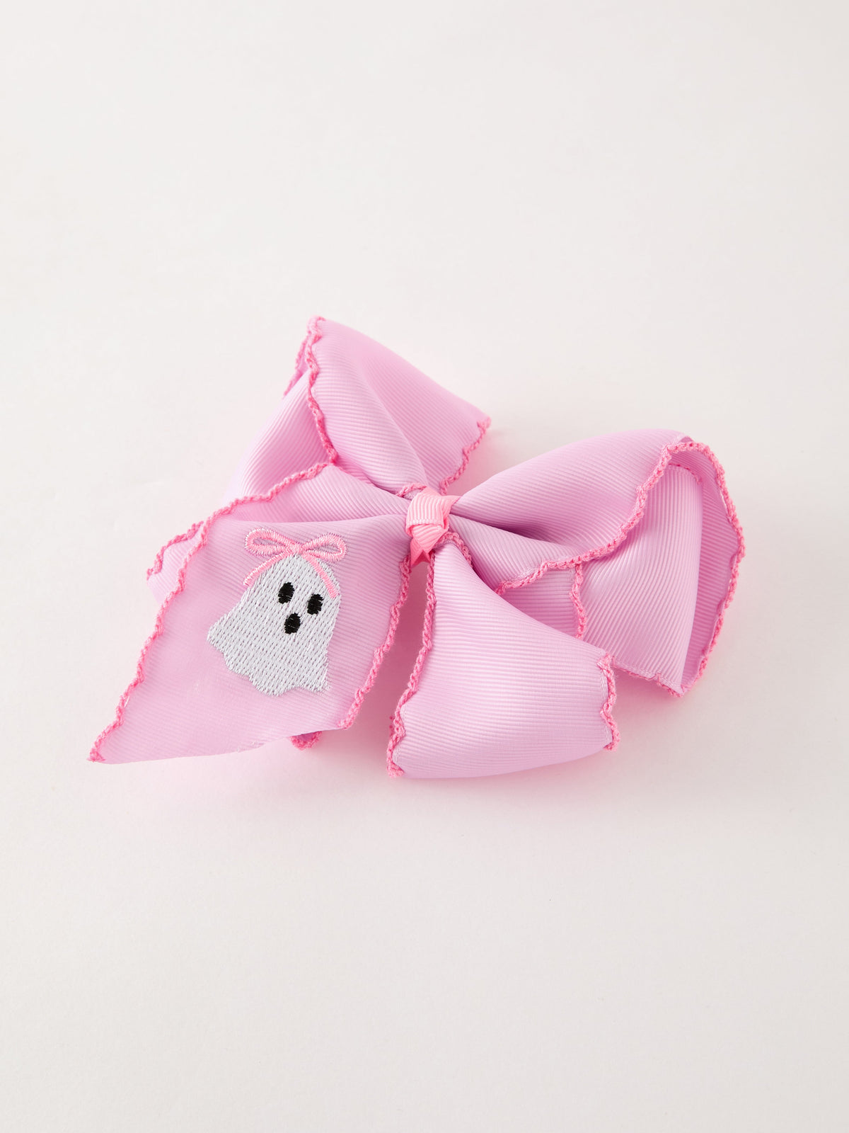 Halloween Girls Pink Ghost Embroidered 6.25" Hair Bow