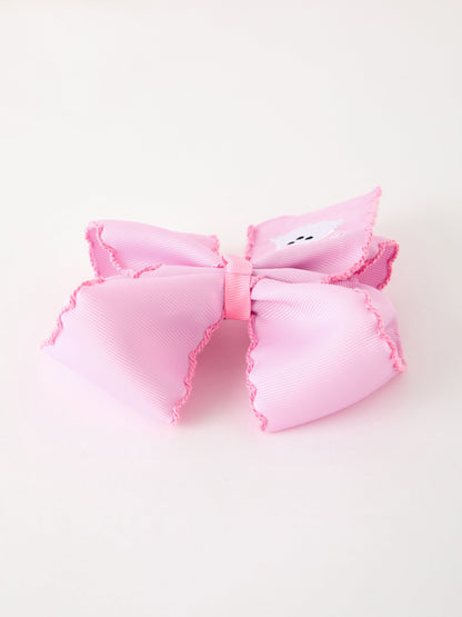 Halloween Girls Pink Ghost Embroidered 6.25" Hair Bow
