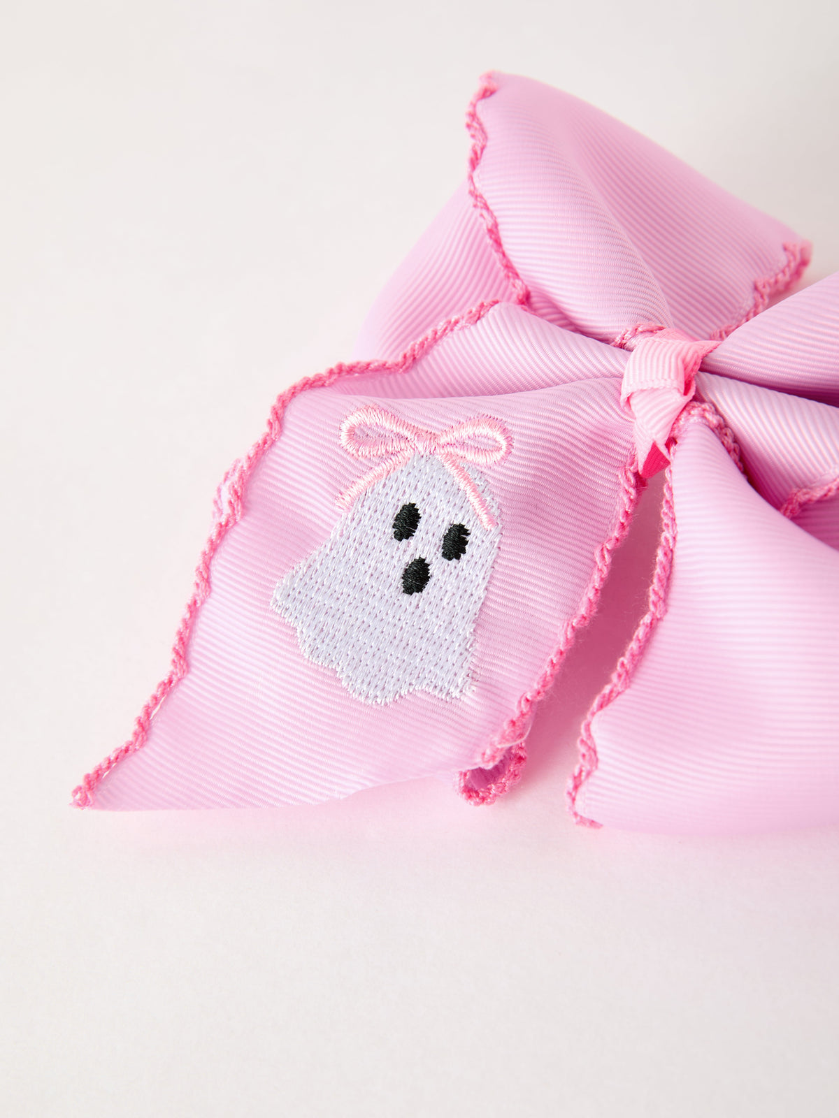 Halloween Girls Pink Ghost Embroidered 6.25" Hair Bow