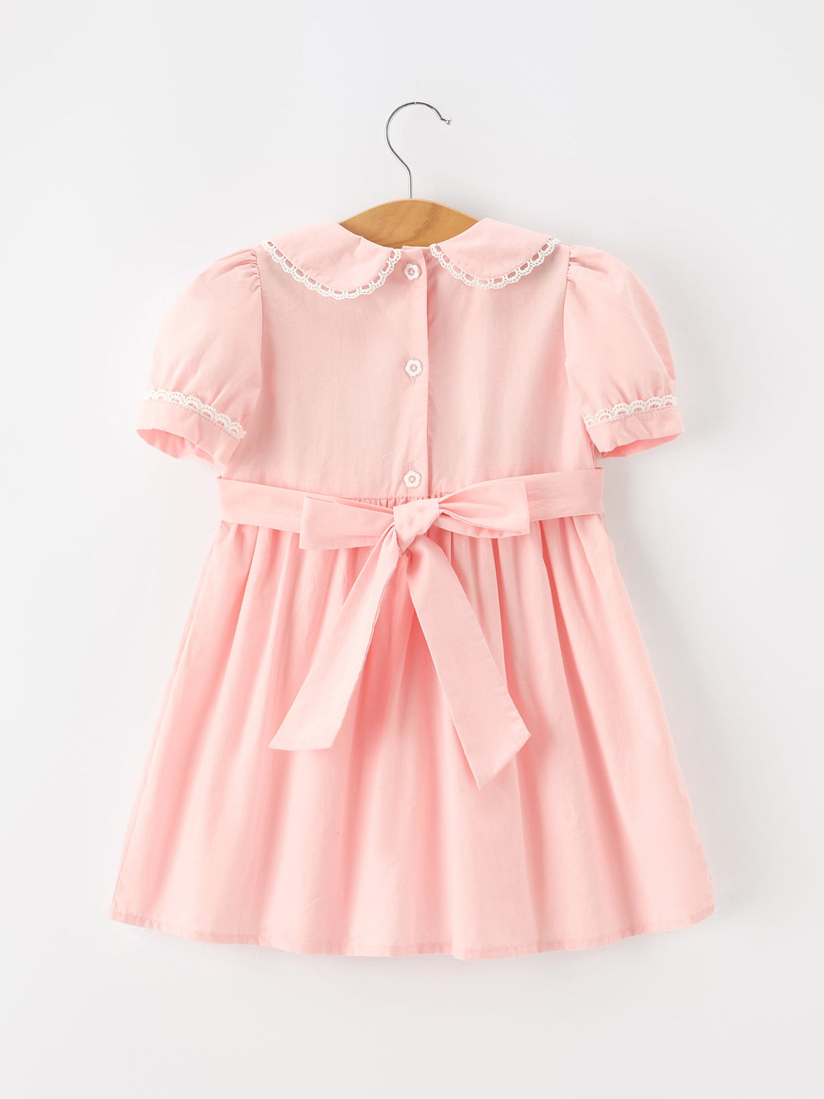 Fall Girls Pink Floral Embroidered Smocked Peter Pan Collar Dress