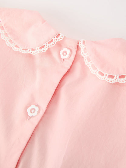 Fall Girls Pink Floral Embroidered Smocked Peter Pan Collar Dress