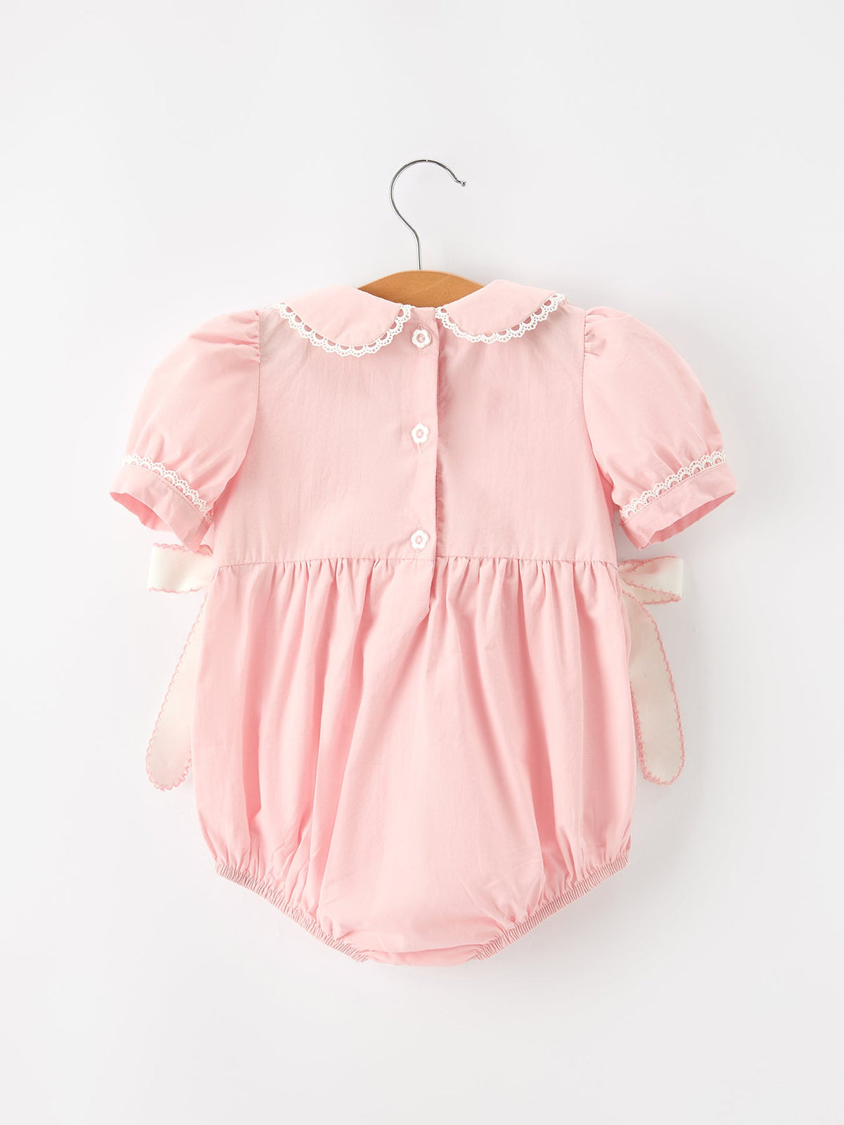 Fall Baby Girls Pink Floral Embroidered Smocked Bow Bubble Romper