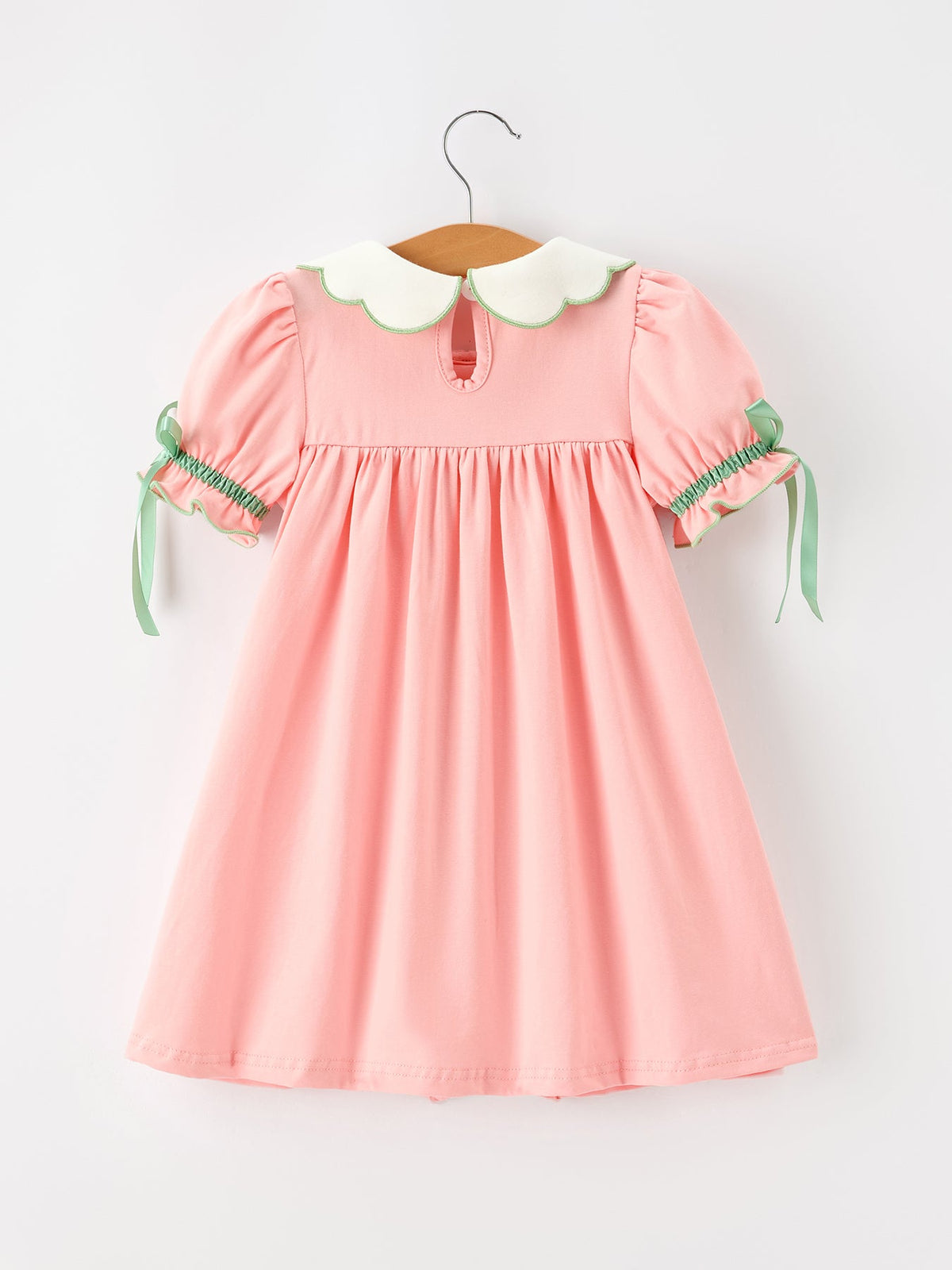 Christmas Girls Pink Christmas Tree Embroidered Ruffle Dress