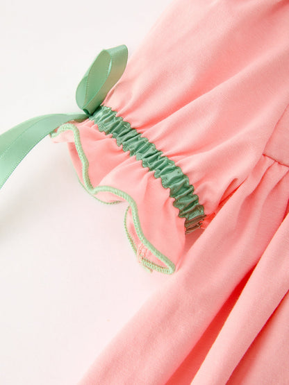 Christmas Girls Pink Christmas Tree Embroidered Ruffle Dress