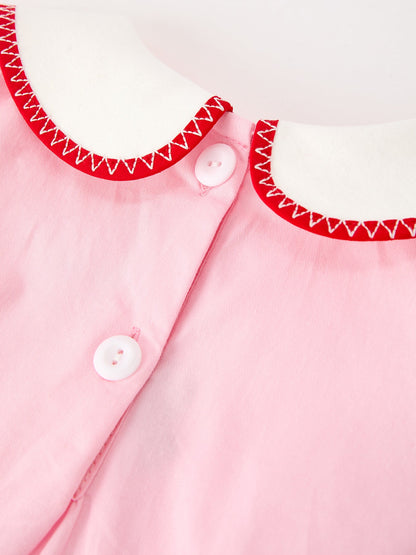 Christmas Girls Pink Candy Cane Embroidered Peter Pan Collar Dress