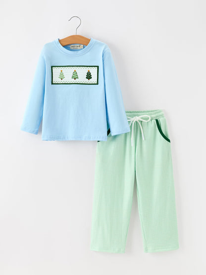 Christmas Boys Christmas Tree Embroidered Long Sleeve Top & Pants Set