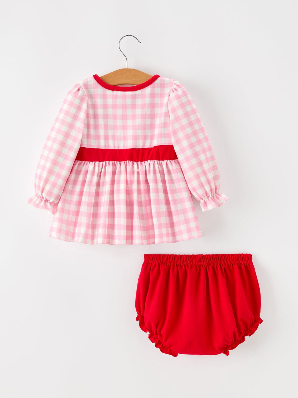 Valentine’s Day Baby Girls Pink Plaid Heart Applique Top & Bloomer Set