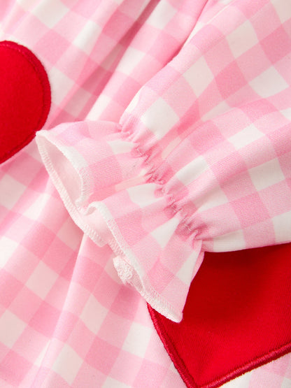 Valentine’s Day Baby Girls Pink Plaid Heart Applique Top & Bloomer Set