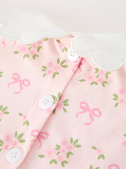 FALL Girls Pink Floral Embroidered Collar Smocked Dress