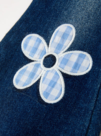 FALL Girls Floral Appliqué Denim Bell Bottom Jeans