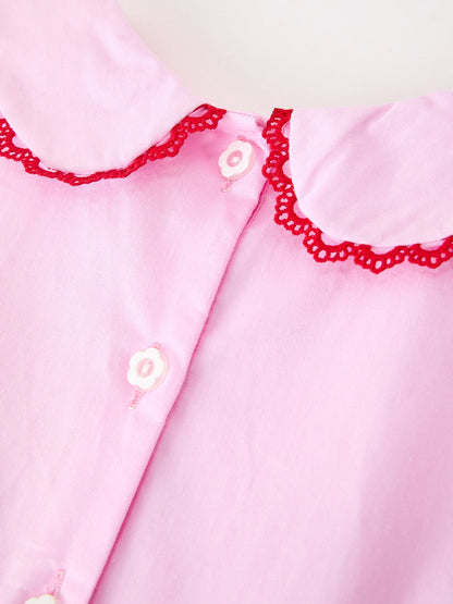 Girls Valentine's Day Pink Heart Embroidered Smocked Dress