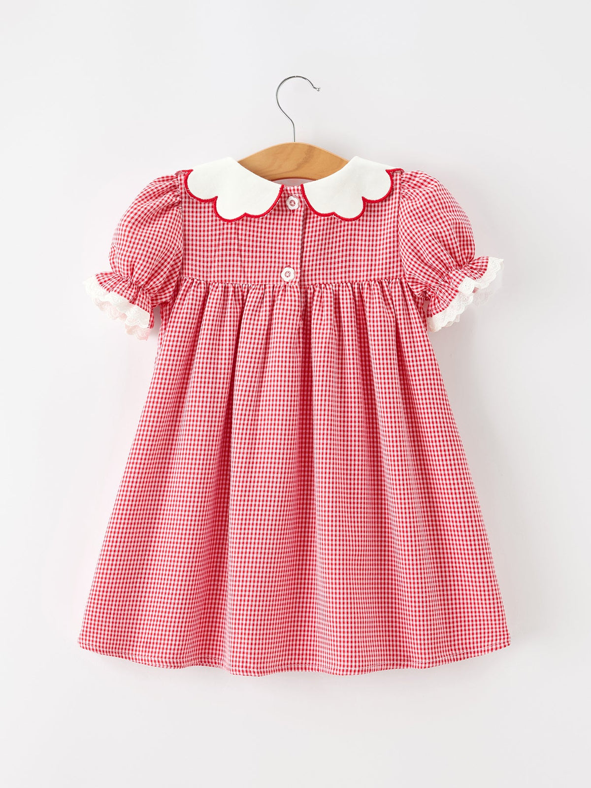 Valentine Girls Red Plaid Heart Embroidered Lace Dress
